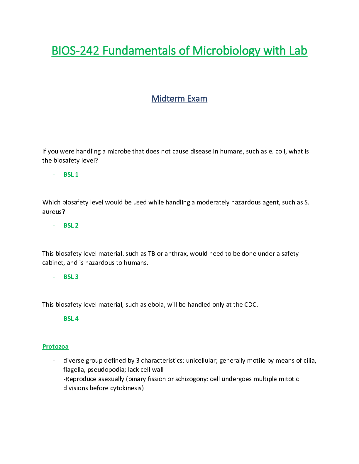 Preview of BIOS242 / BIOS 242 Midterm Exam  : Fundamentals of Microbiology with Lab - Chamberlain